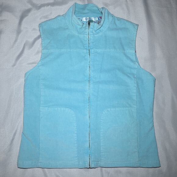 Fresh Produce Vest Womens XL Light Blue Corduroy Full Zip Floral Lined **READ** - Picture 6 of 11